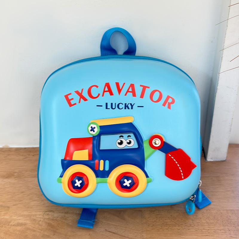 

School bag new small and medium class eggshell bag excavator male treasure cartoon school bag trend cute child back синий