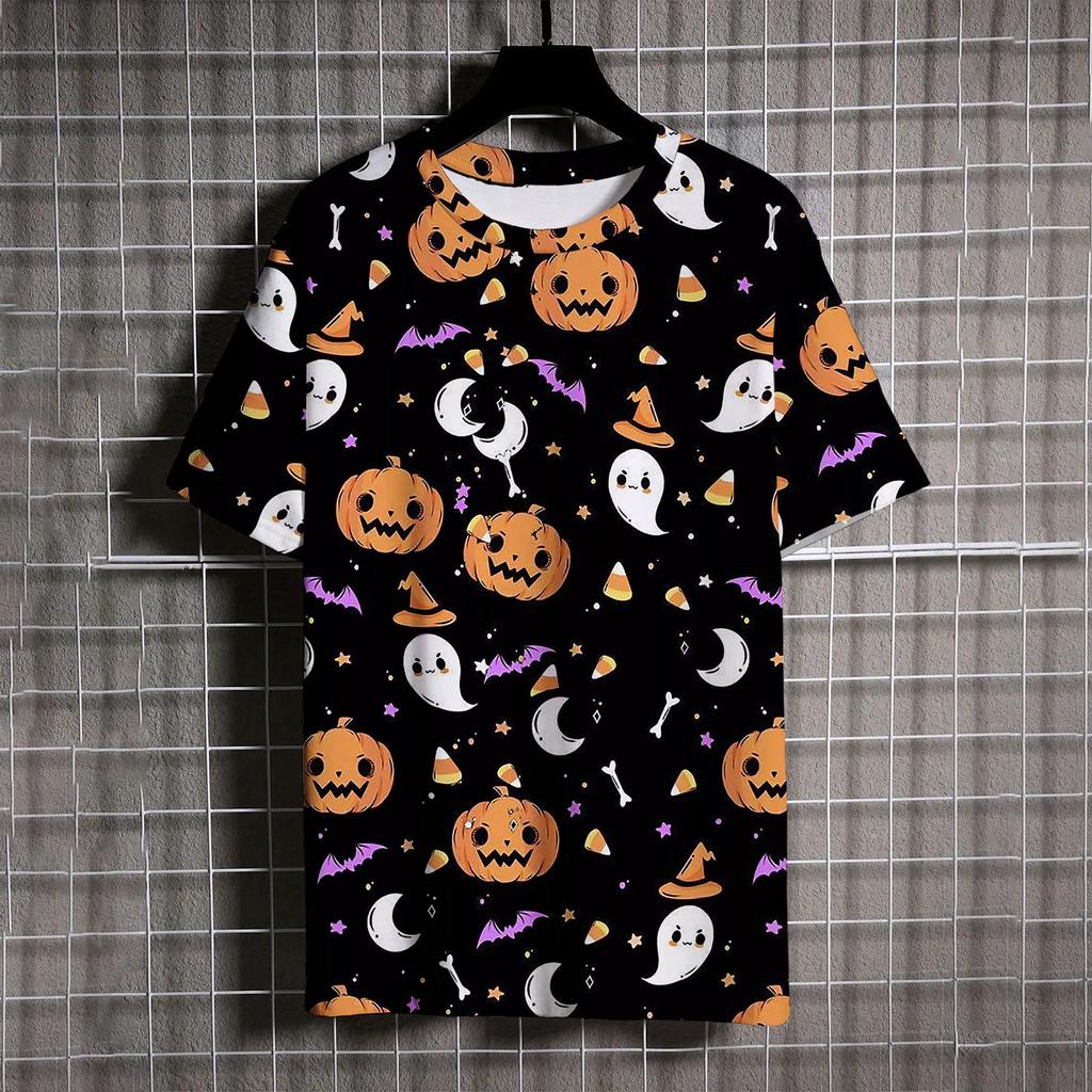 Halloween Kürbiskopf Druck Herrenbekleidung Freizeit Übergroßes T-Shirt Herren Vielseitig Trendig und Bequem y2k Oberteile T-Shirt