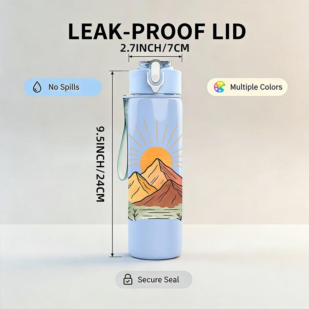 1PC Mountain Sunrise Nature Landscape Print 750ml Color Plastic Sports Water Bottle Leakproof Flip Straw Lid Suitable for Sports Office Home Use