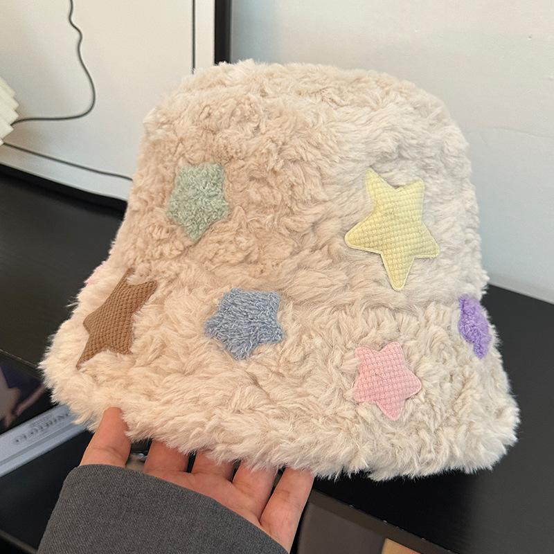 

Cute Star Plush Fisherman Hat Women s Autumn and Winter New Thick Plush Cute Versatile Ear Protection Warmth Showing Small Face one size