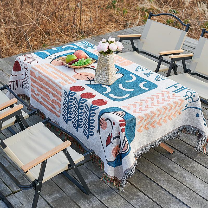 Outdoor Camping Tablecloth Rectangular Cotton And Linen Retro Picnic Tablecloth Lawn Moisture-Proof Floor Mat Tent Equipment Blanket