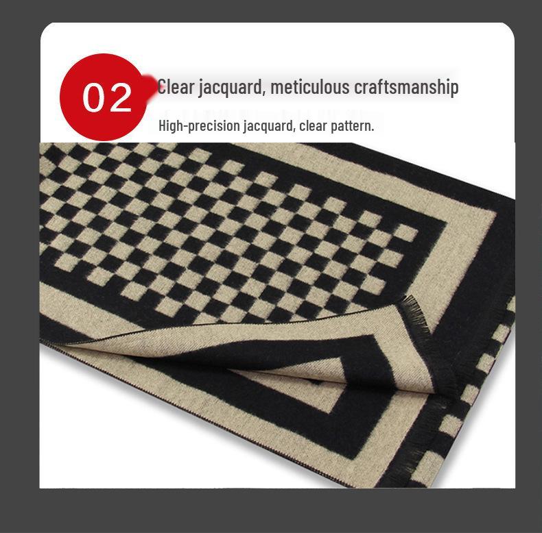 Męski szalik zimowy w czystą szarość w kratę, mieszanka wełny - gruby i ciepły