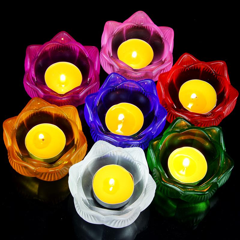 Seven Colors Crystal Incensee Burner Glass Lotus Candle Holders Handicraft Decoration for Home Buddha Mini Zen Cone Censer