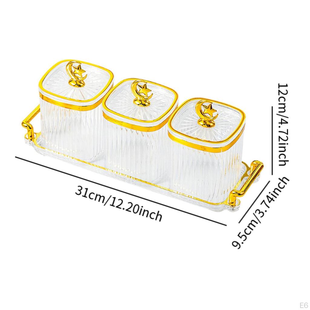 Appetizer Tray with Dividers, Food Container for Snacks And Treats, Three Cookie Jars