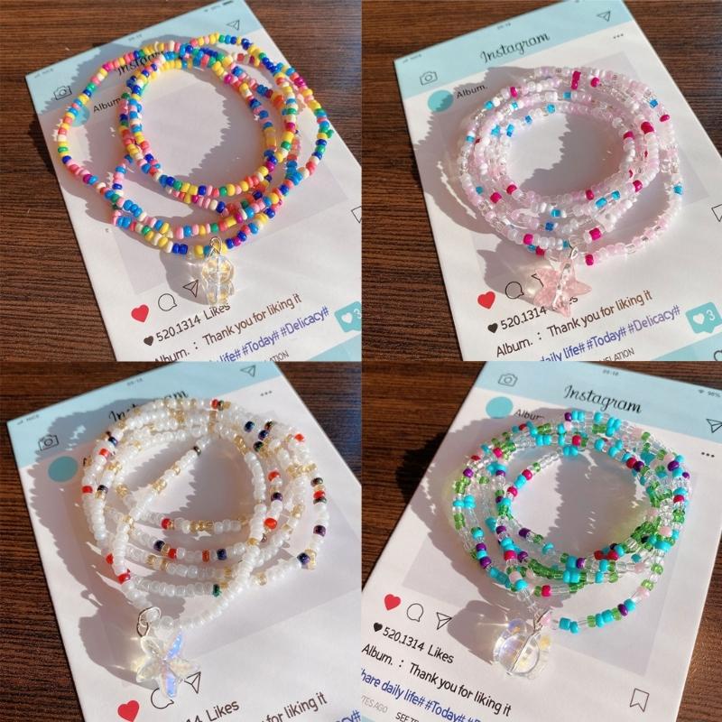 Small Rice Beads Layering Bracelets Stackable Wristband Colorful Beaded Bracelet Fashion Clear Pendant Bracelet Jewelry