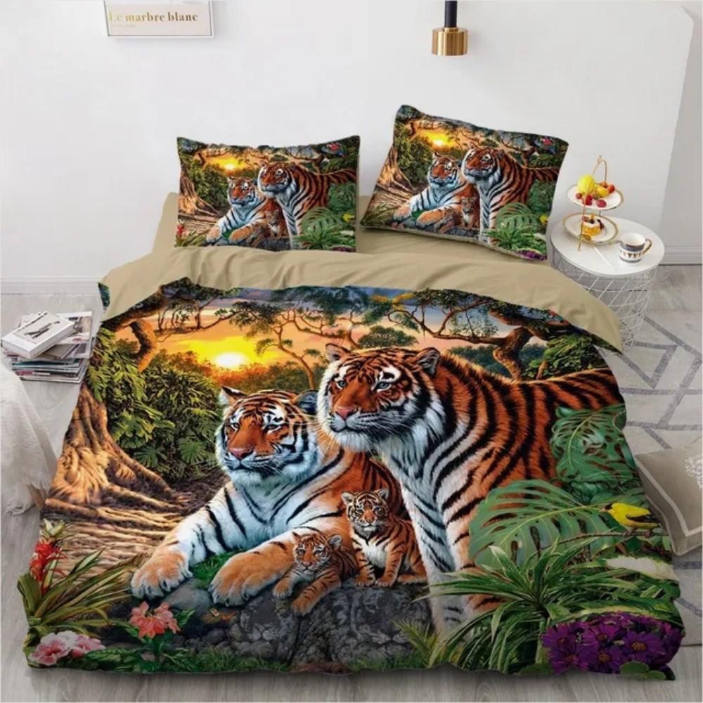 3D Animal Tigers Bedding Set 2/3PCS Soft Microfiber Queen King Twin Size Duvet Cover Set with Pillowcases Teens Boys Bed Linen