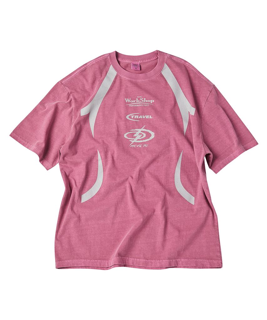 TRAVEL Logo Lineup Pigment Short Sleeve T-Shirt Magenta