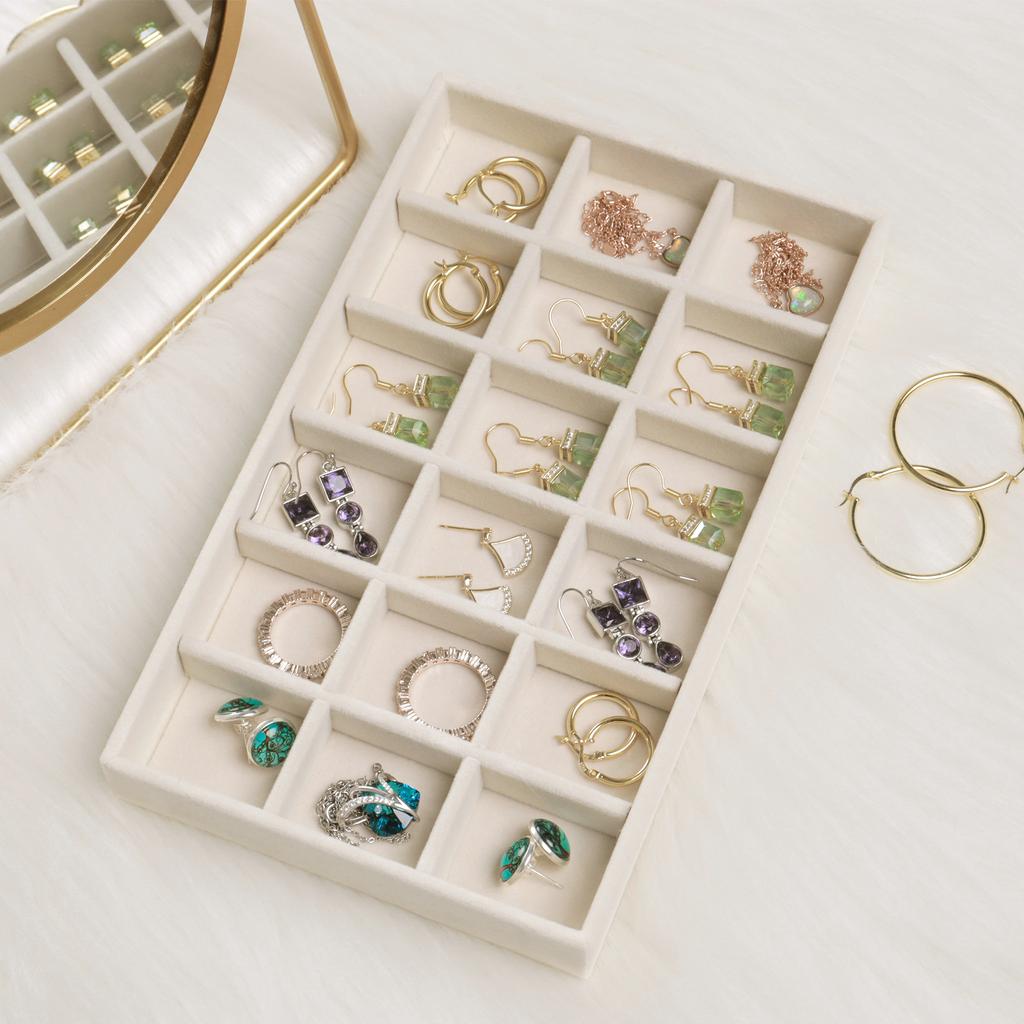 Vassoio Espositore Porta Gioielli in Velluto Cassetto Portaoggetti Porta Gioielli per Anelli Orecchini Collana Bracciale Organizer in Morbido Velluto