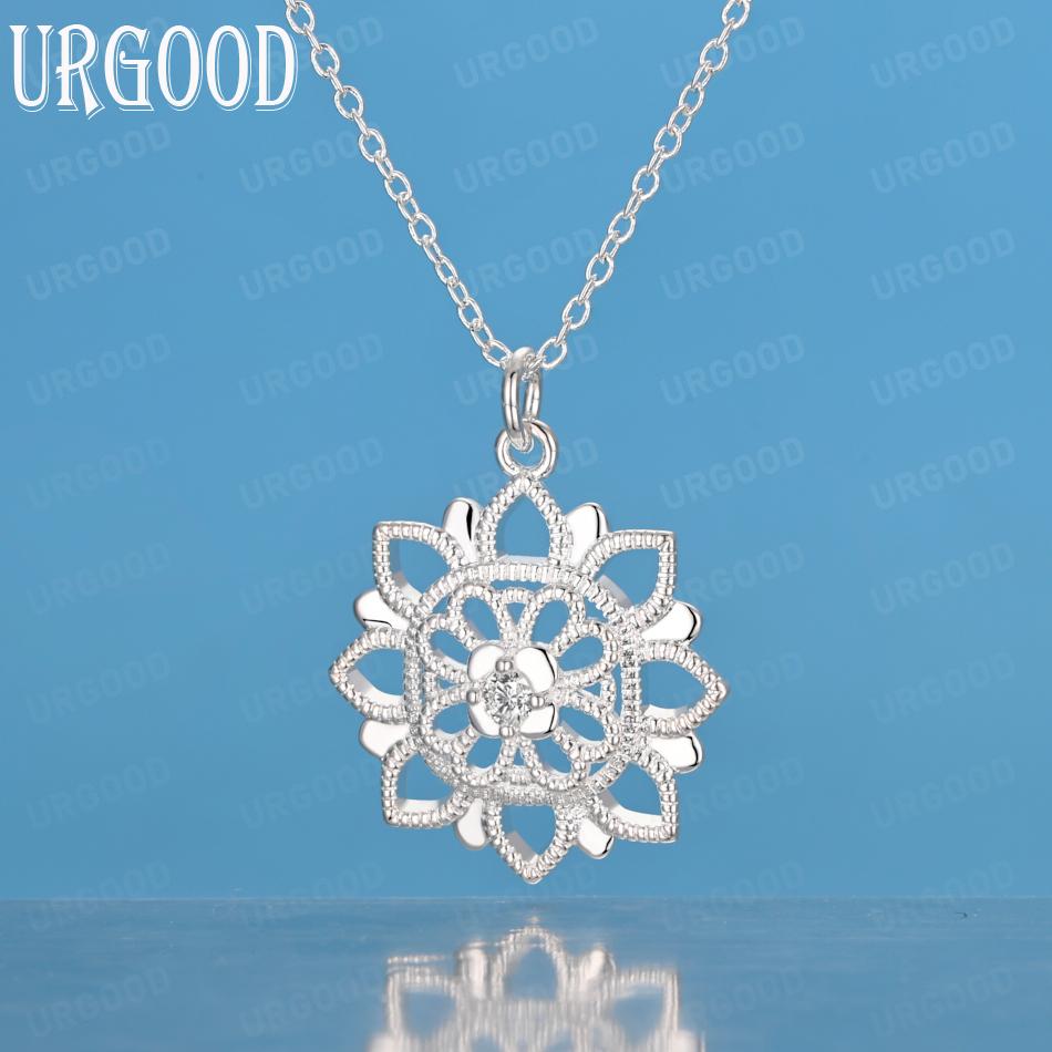 925 Sterling Silver Fashion Flower Pendant Necklace Wedding Jewelry