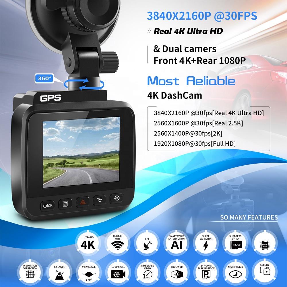 2 Inch Dash Cam Front and Back Night Vision Video Recorder 24h Parking Car Dvr 70 Dual Lens Mai 4K Wifi Gps 360 Dashcam