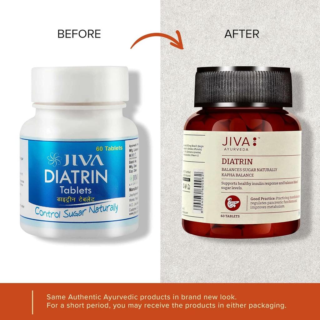 Jiva Diatrin Ayurveda 60 Tabletten 500mg X 5er-Pack zur Unterstützung des Stoffwechsels, der Ausdauer und des Blutzuckermanagements,