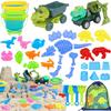 Strandspielzeug Dinosaurier Sandspielzeug Für Kinder Kleinkinder Sandkasten Spielzeug Mit LKW Zusammenklappbarer Strand Eimer Netztasche Formen Sandburg Set