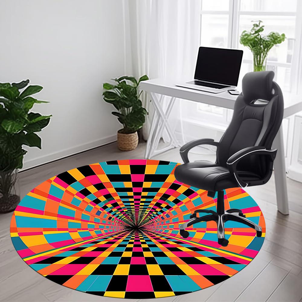 1pc Vortex Tunnel Office Round Area Rug, Mat Suitable ForOffice, Under Office Chairs Bedroom Living Room Home Decor, Room Deco