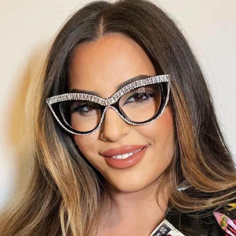 Vintage Sexy Diamond Anti Blue Light Cat Eye Reading Glasses Women Myopia Customize Photochromic Prescription Optical Len Frames
