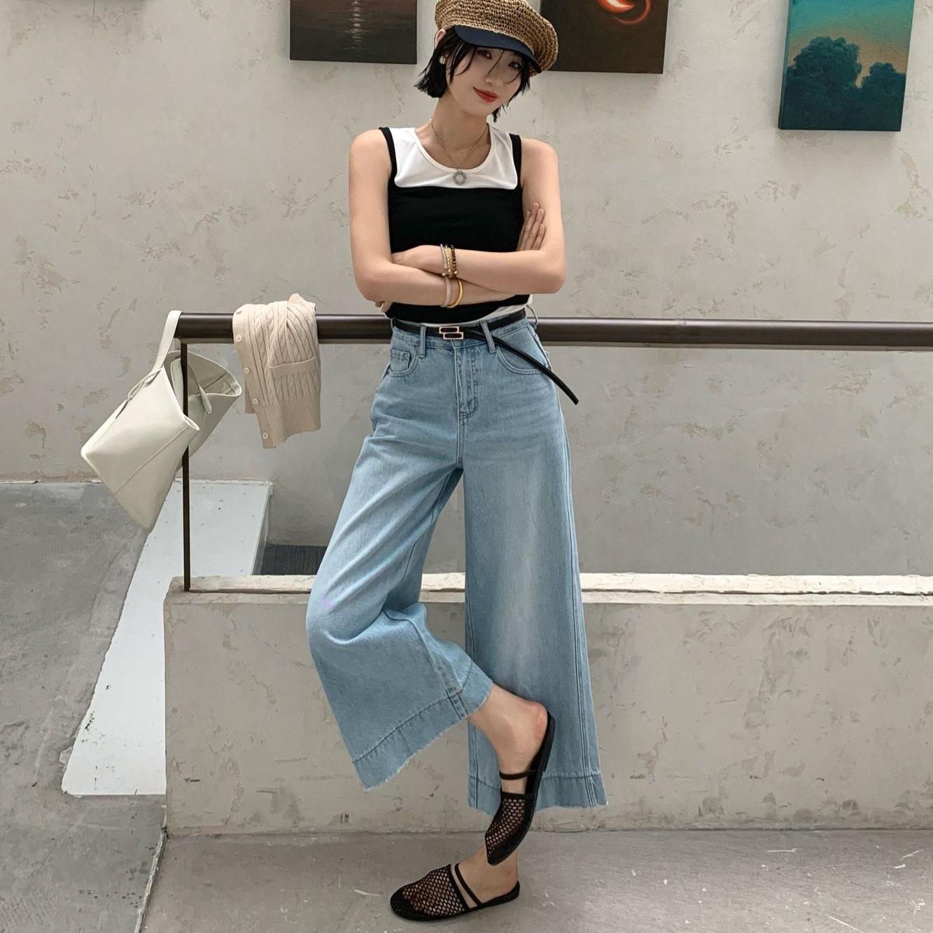 

European Style Light Blue Lazy Grandma Jeans with Belt - Summer New Arrival 25