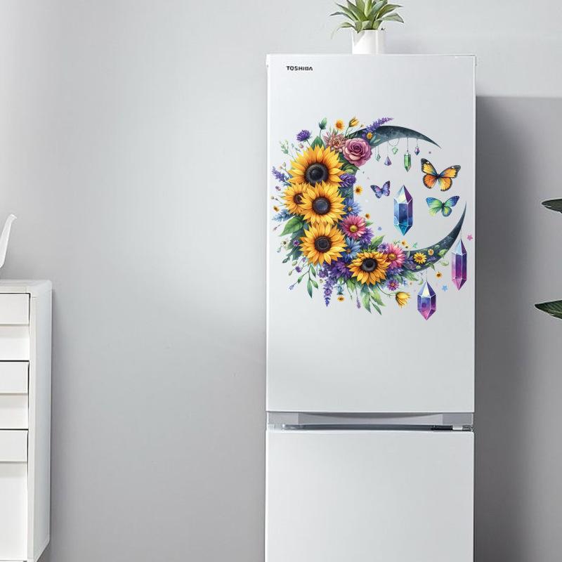 Sunflower Moon Wall Stickers Self-Adhesive Flower Butterfly Decals for Kids Room Door Fridge Peel Stick Home Decor