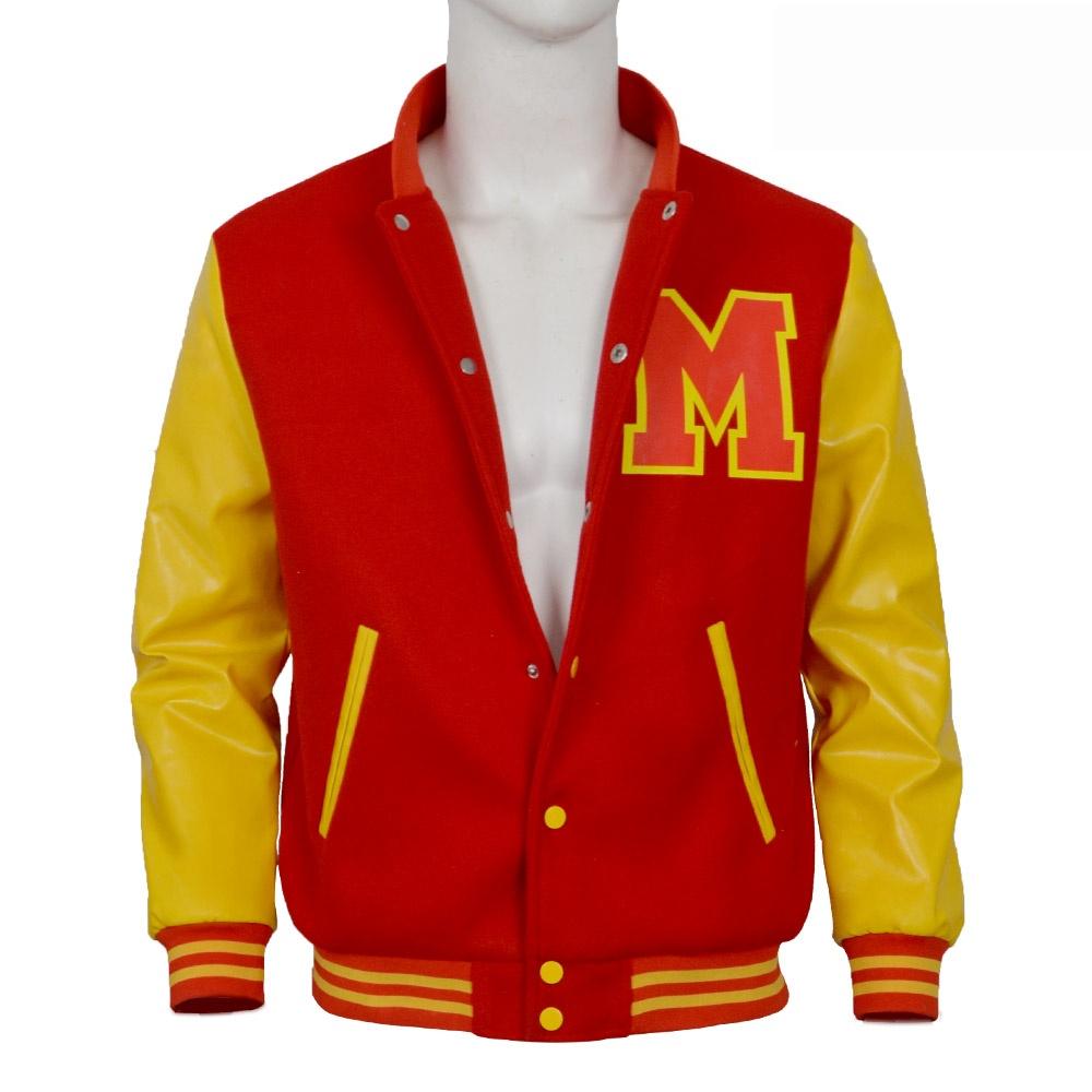 Michael Jackson Cosplay Varsity Jas Rood Geel Kleurblok Baseball Jas Retro Bomberjas Voor Podiumoptreden Dagelijkse Kleding S rood