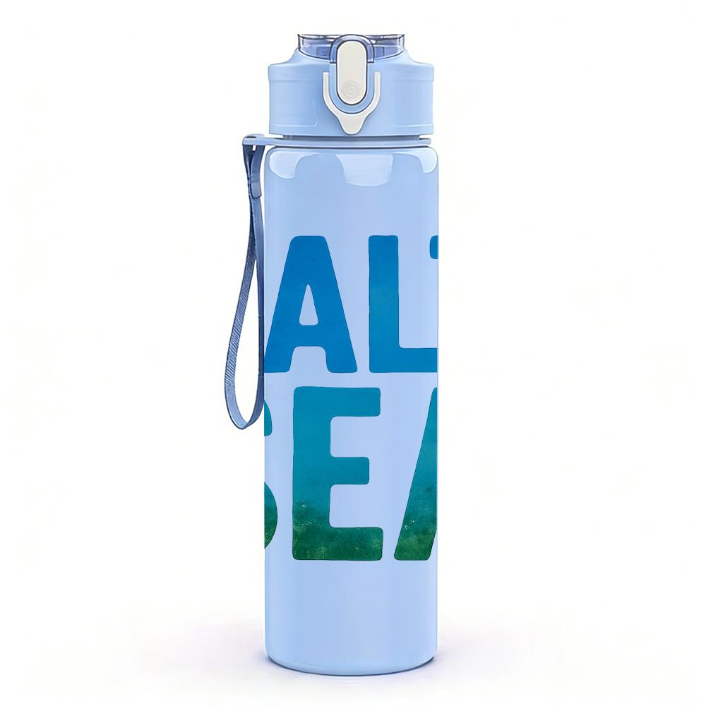 1PC Salt Sea Bold Letter Text 750ml Color Plastic Sports Water Bottle Leakproof Flip Straw Lid For Sports Office Home Use