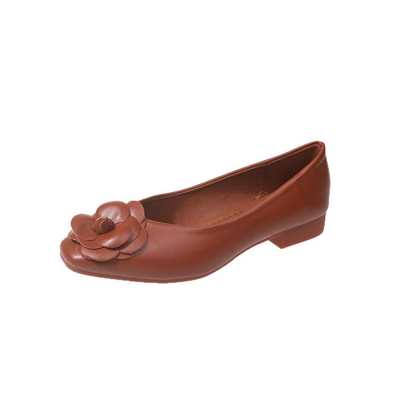 Fashion Women's Single Shoes Summer Low Heel Square Head Flower Shallow Mouth Oxford Shoes Casual Comfortable Soft Sole Commuter Shoes