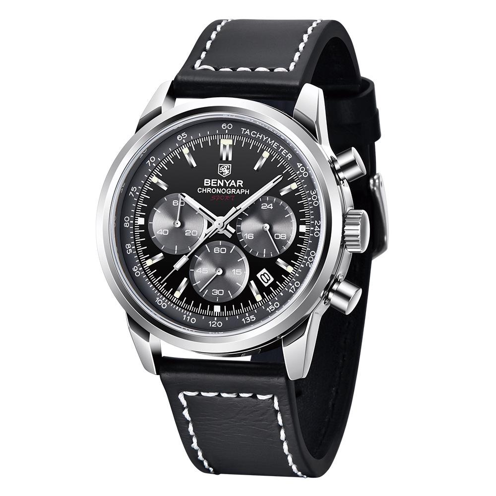 Benyar BY5188 Men s Multifunctional Chronograph Luminous Waterproof Leather Strap Quartz Watch