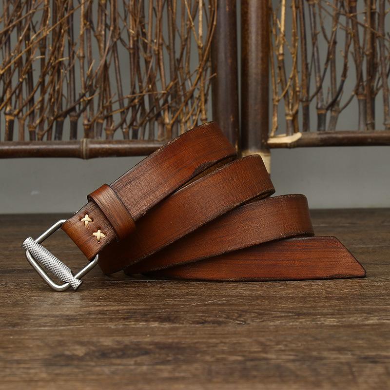 Personalized New Retro Versatile Belt Women'S Genuine Leather Non-Porous Toothless Smooth Buckle Pure Cowhide Belt Women'S Belt Tide