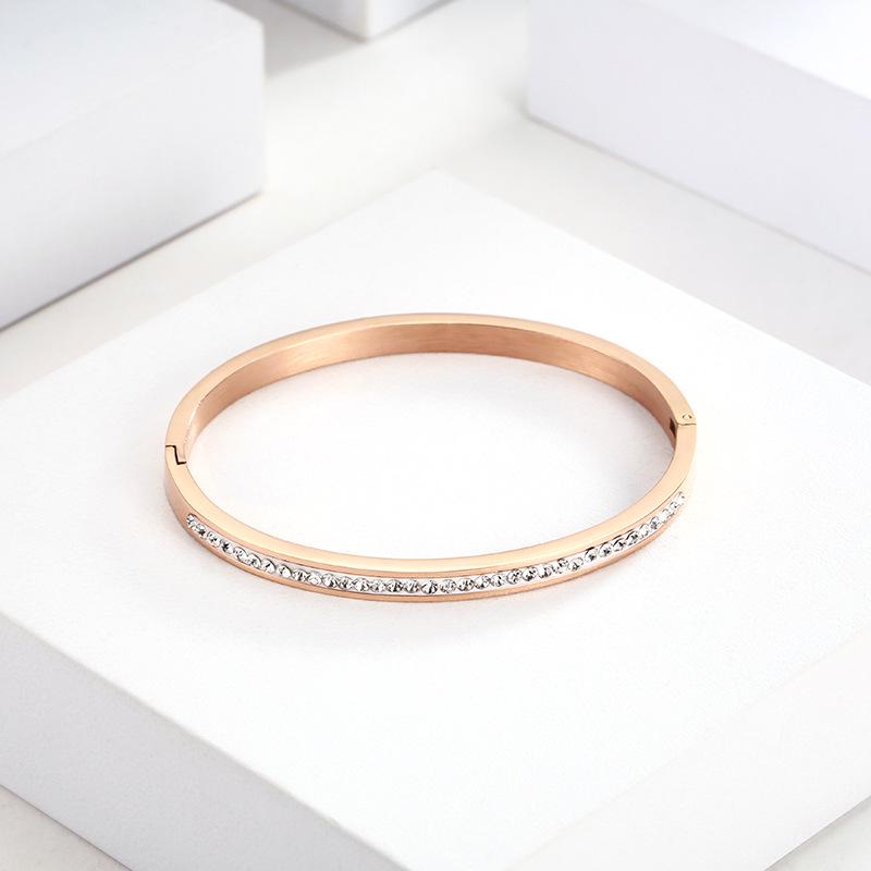 18K Gold-Plated Titanium Steel Diamond Bangle for Women & Men's Open Bracelet