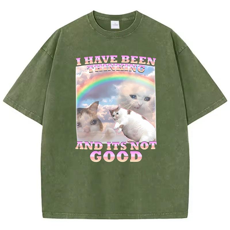 Funny Rainbow Cat Retro T Shirt Vintage Washed 100% Cotton T-Shirt Graphic Tee Casual Streetwear Spring Summer Fall Tee