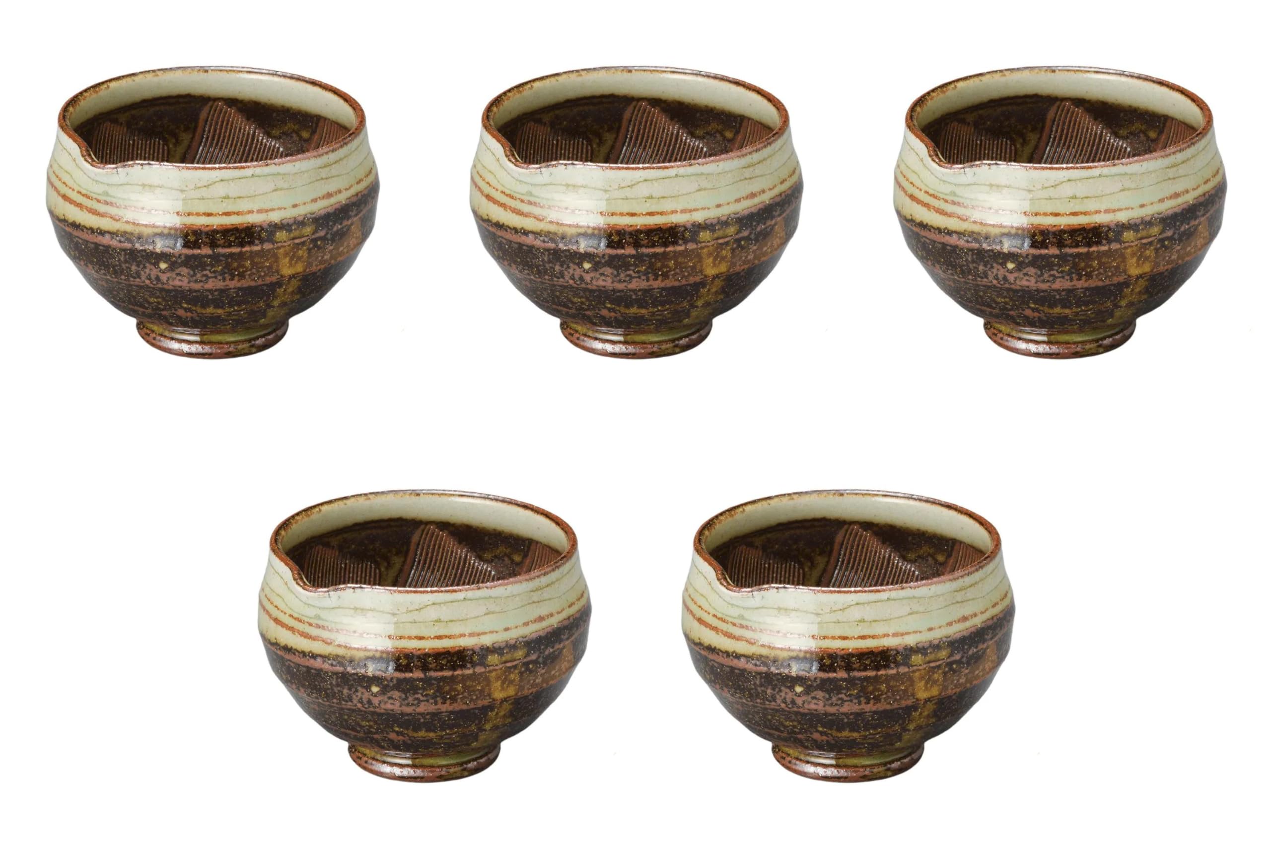 

Set of 5 Clay Comb Carved Round Surin Bowls x Ceramic Mortars Made in Japan by Setomonohonpo 3.5-inch [10 7cm] (Earthenware)