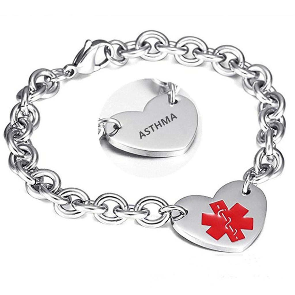 Stainless Steel Medical Logo Bracelet Women'S Titanium Heart Curb Chain O-Line Bracelet