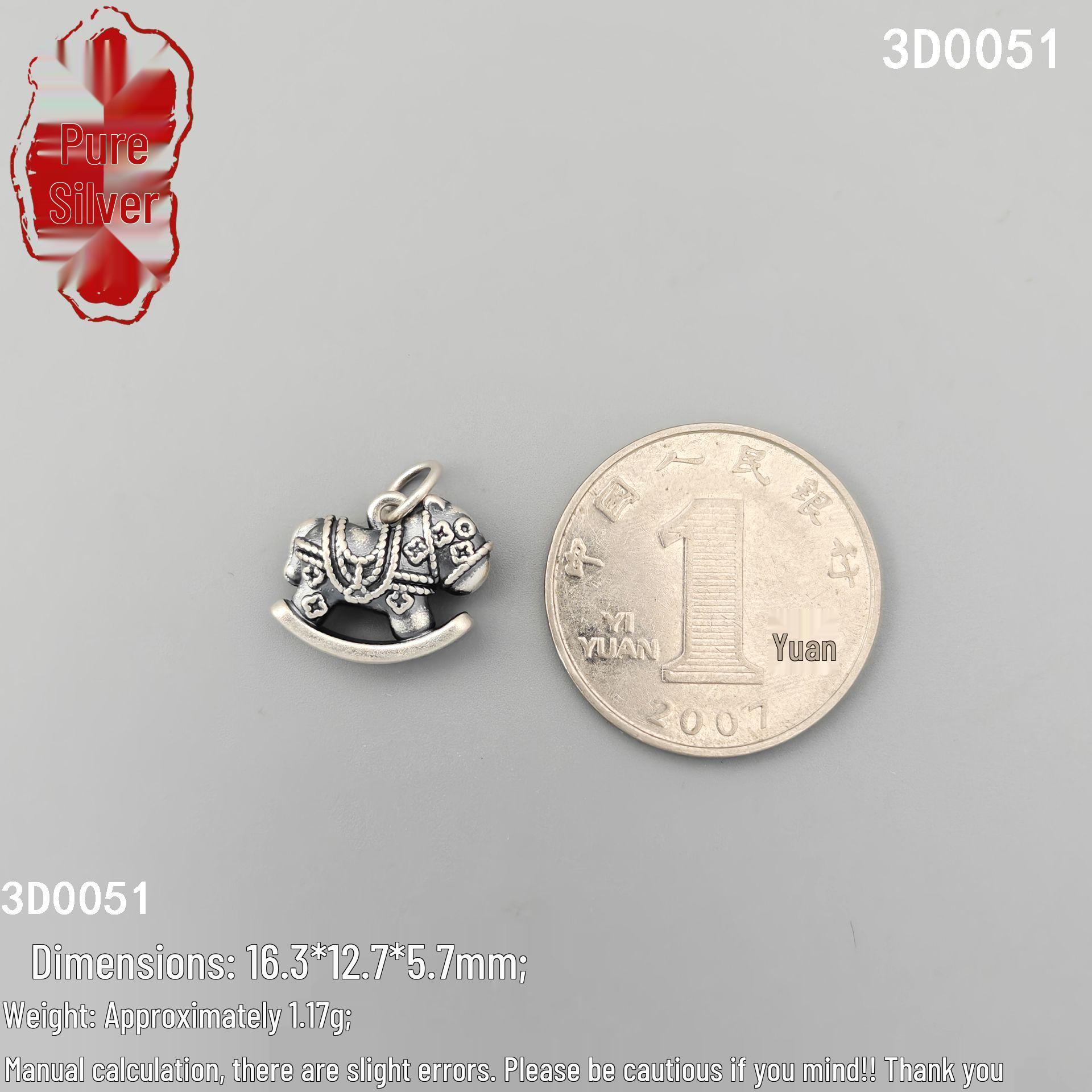 Sterling Silver Retro Rocking Horse Charm Beads 999 Sterling Silver: Single Price