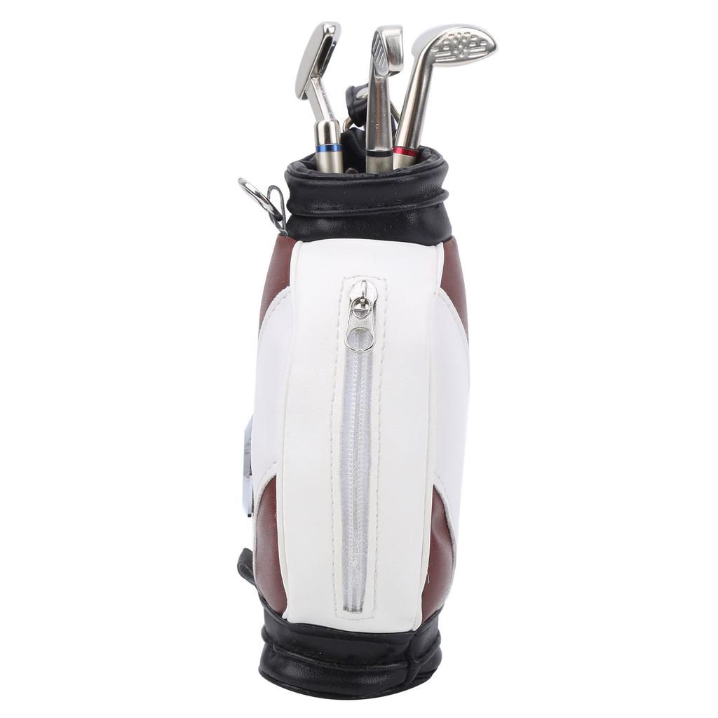 Mini Desktop  Golf Bag Pen Clock  Zinc Alloy PU Leather with Golf Pens Souvenir Set GiftBrown White