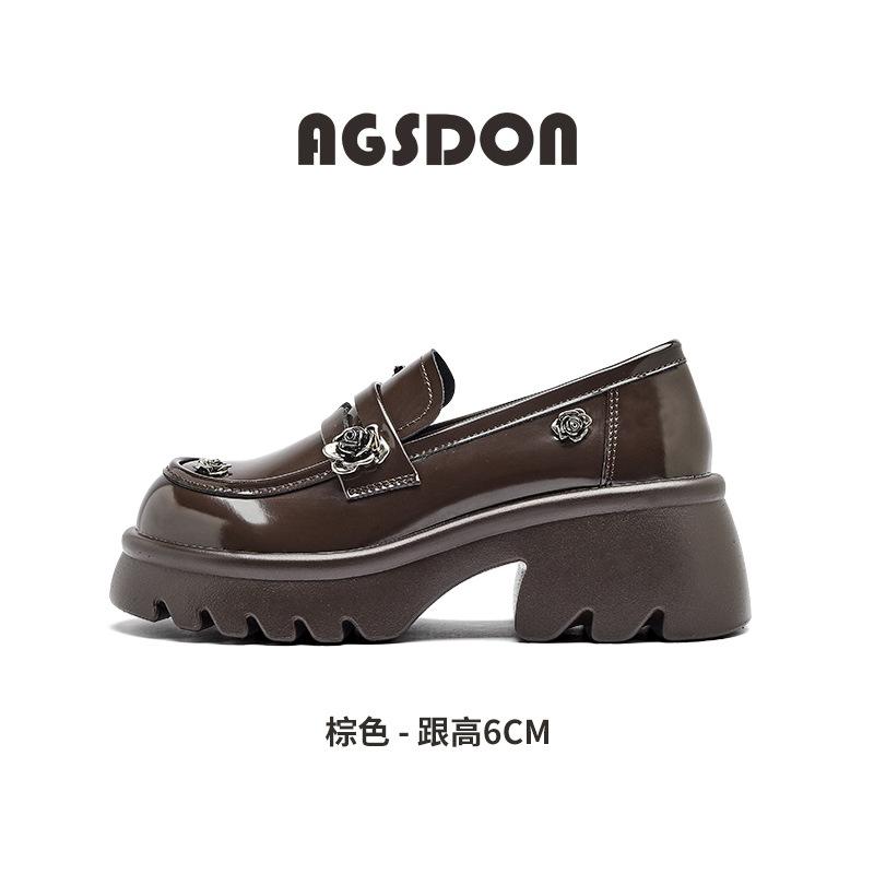 Augustine black platform loafers for women's 2025 autumn new models with skirts, thick heels, and jk small leather shoes.