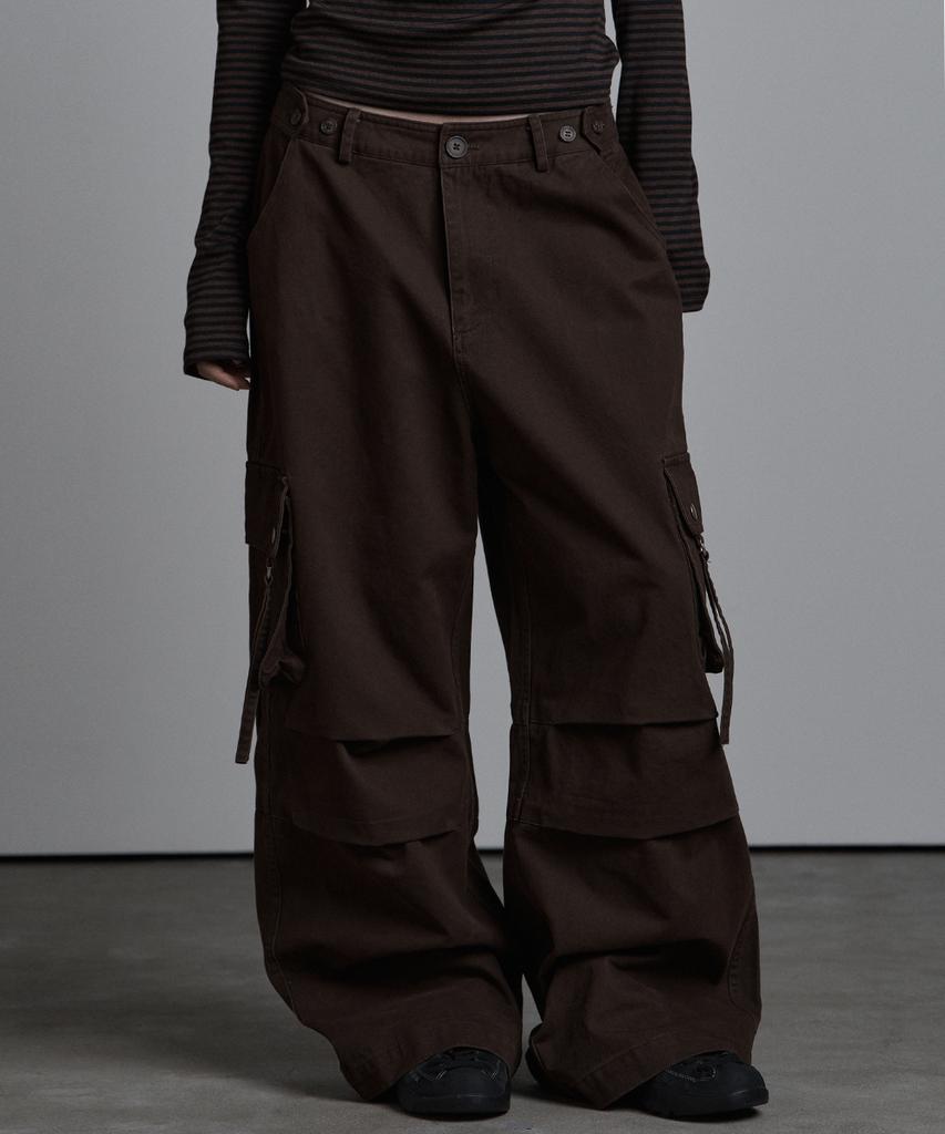 Aejeuyua Cargo Flap Cotton Pants Brown
