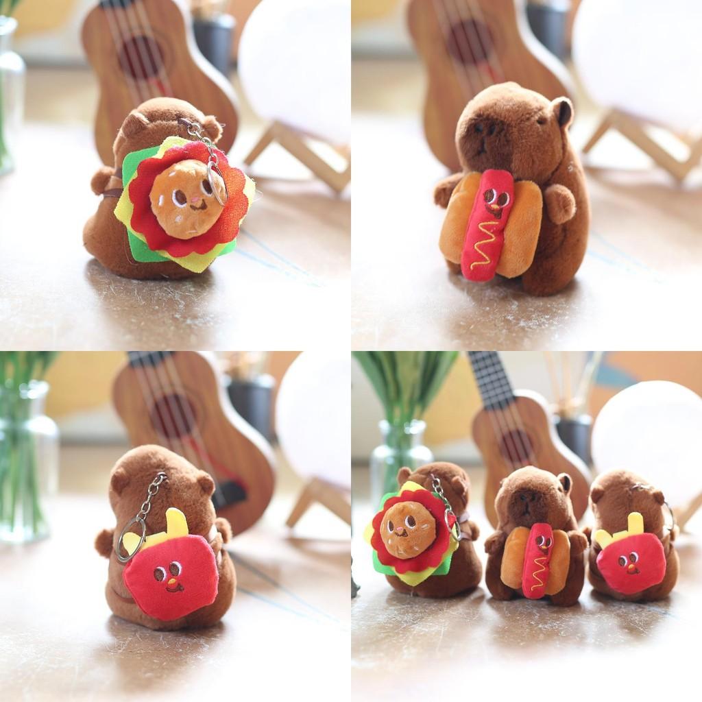 Hamburger Fries Capybara Hot Dog Plush Toy Pp Cotton Stuffed Keychain Bag Decor