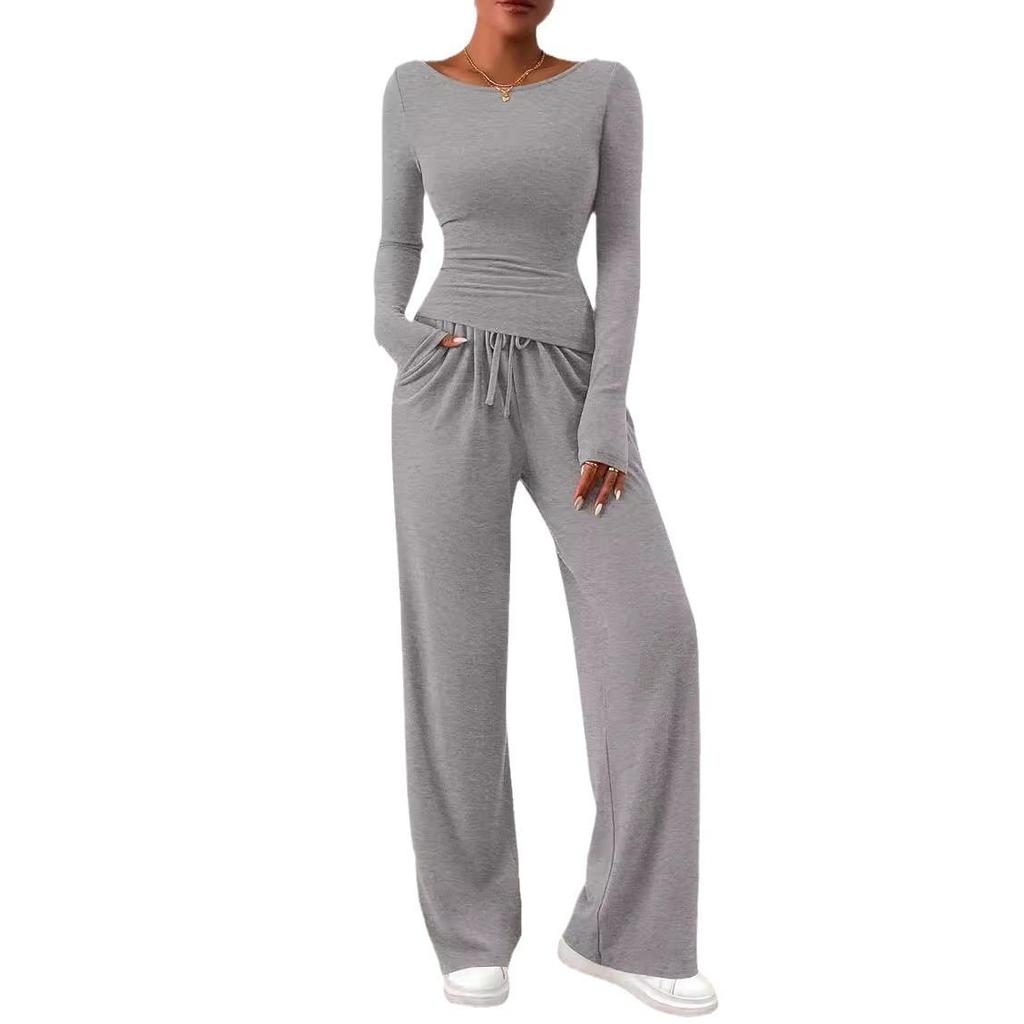 Asymmetrisches Langarm-T-Shirt & Weitbein-Hosen-Set - Herbstkollektion 2025