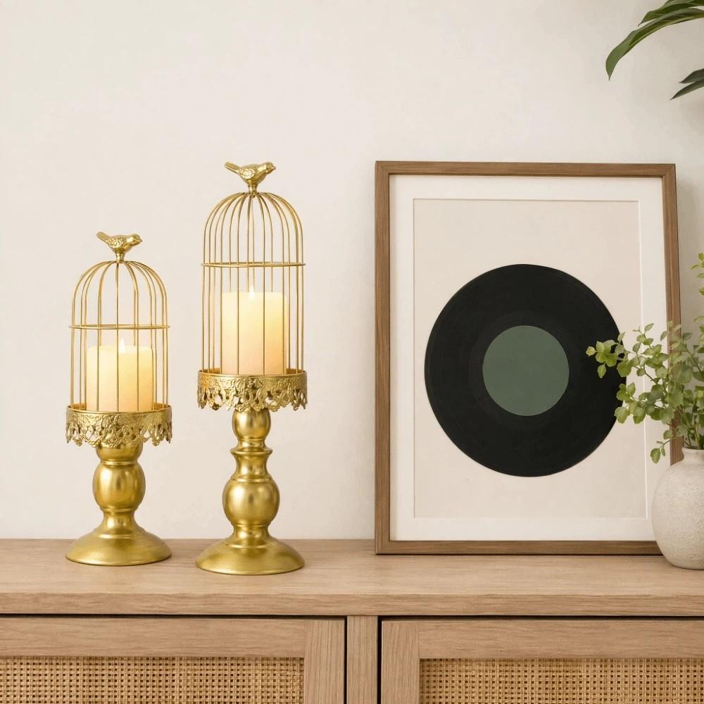 Vintage Birdcage Candle Holder Iron Plant Saucer Tabletop Ornament Aromatherapy Candle Stand Xmas