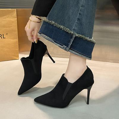 Zapatos de Tacón Alto de Punta de Moda para Mujer 2025 Primavera y Otoño Nuevo Retro Tacón Grueso Manga Zapato Único Ante Moda Zapatos de Salón para Mujer