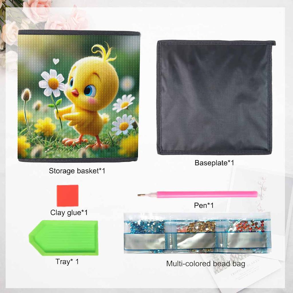 Little Yellow Chicken and Flower 5D Diamond Painting Storage Basket Full Round Drill Mosaic Diamond Embroidery Cross Stitch Kits Home Decor Home Decor
