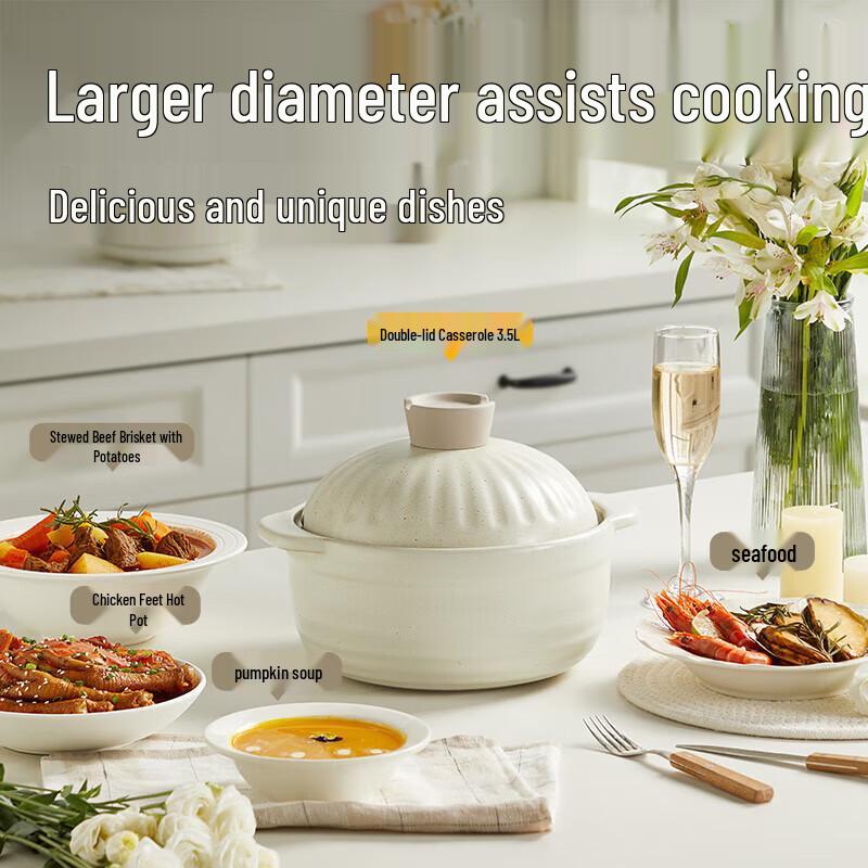 Chu Da Huang 3.5L Double-Lid Ceramic Casserole Pot
