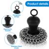Cast Iron Scrubber with Silicone Handle Stainless Steel Chainmail Scrubber Scraper Anti-Rust Cast Iron Scrubber for Kitchens