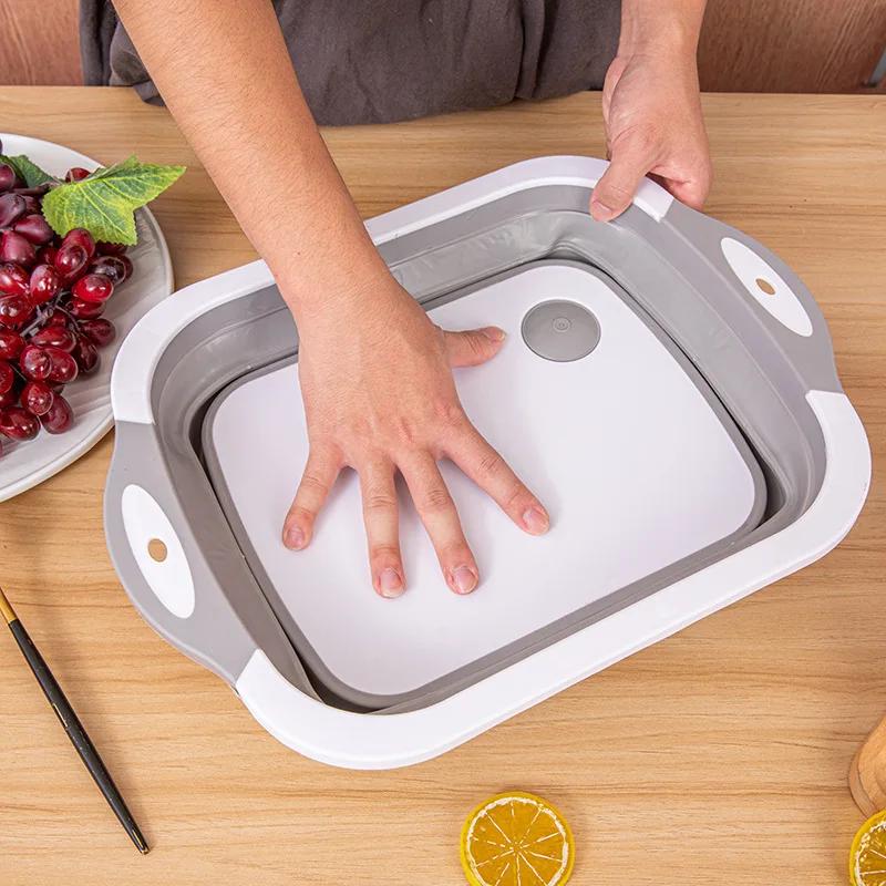 New Multi-function Folding Cutting Board Sink Collapsible Washing Basin Kitchen Draining Basket Non-slip Plastic Chopping Blocks