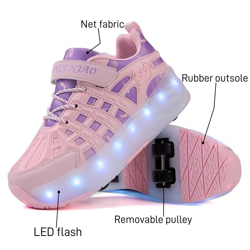 New Four-Wheel LED Light-Up Shoes for Children with Retractable Wheels USB Charging Sports Shoes Roller Skates Entertainment