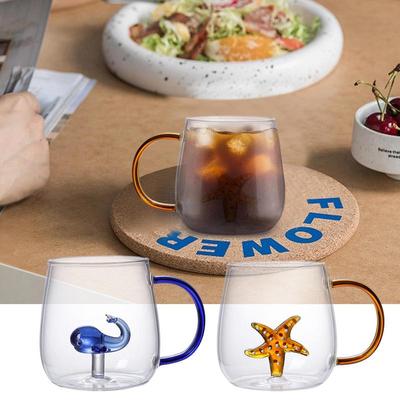 Cartoon Animal Drinking Cup 3D Cute Figurine Inside Transparent Glass Cartoon Dolphin Whale Figurine Teacup Great Gift For Kids