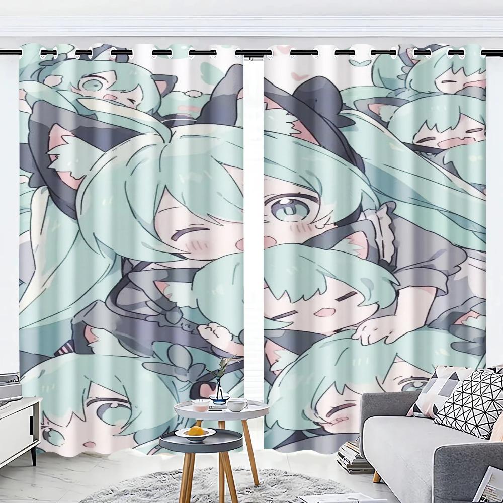 Cartoon Curtain Beautiful Girl Home Hatsune Miku 3D Print Cute Style Polyester Window Blackout Children Bedroom Living Room