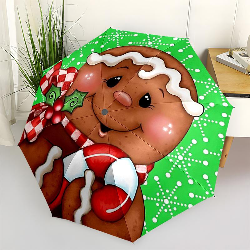 

Gingerbread Man Themed Travel Umbrella-8 Ribs Automatic Opening and Closing, Portable Folding Design, Compact and Stylish Umbrella Suitable
