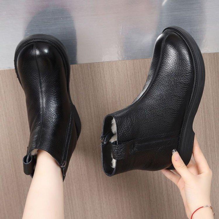 

New Women s Retro Platform Ankle Boots - Round Toe Furry Lined Winter Booties with Side Zipper, Chunky Sole Fashion Boots 35