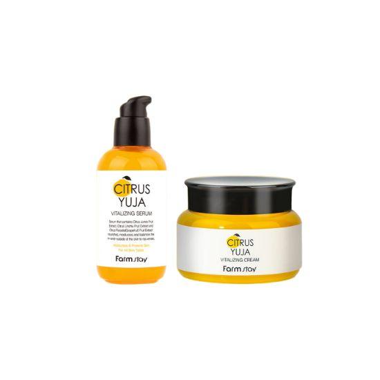 Farmstay Yuja Brightening Booster Serum & Cream Set Radiance & Tone-Up Care 100ml + 100ml