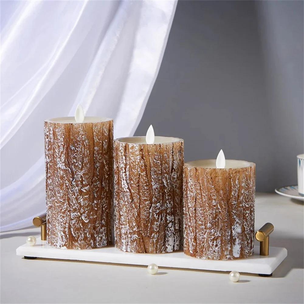 Flameless LED Candles Battery Operated Candles 3Pcs/set Birch Effect Wax Pillar LED Candles with 10-Key Remote For Home Decor