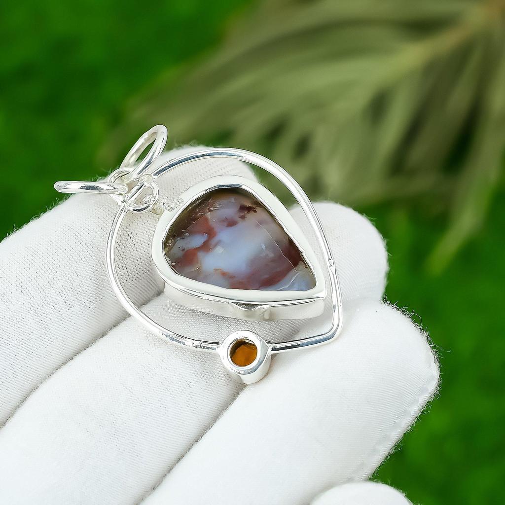 Rainbow Jasper Stone Citrine 925 Sterling Silver New Bezel Wife Pendant Jewelry
