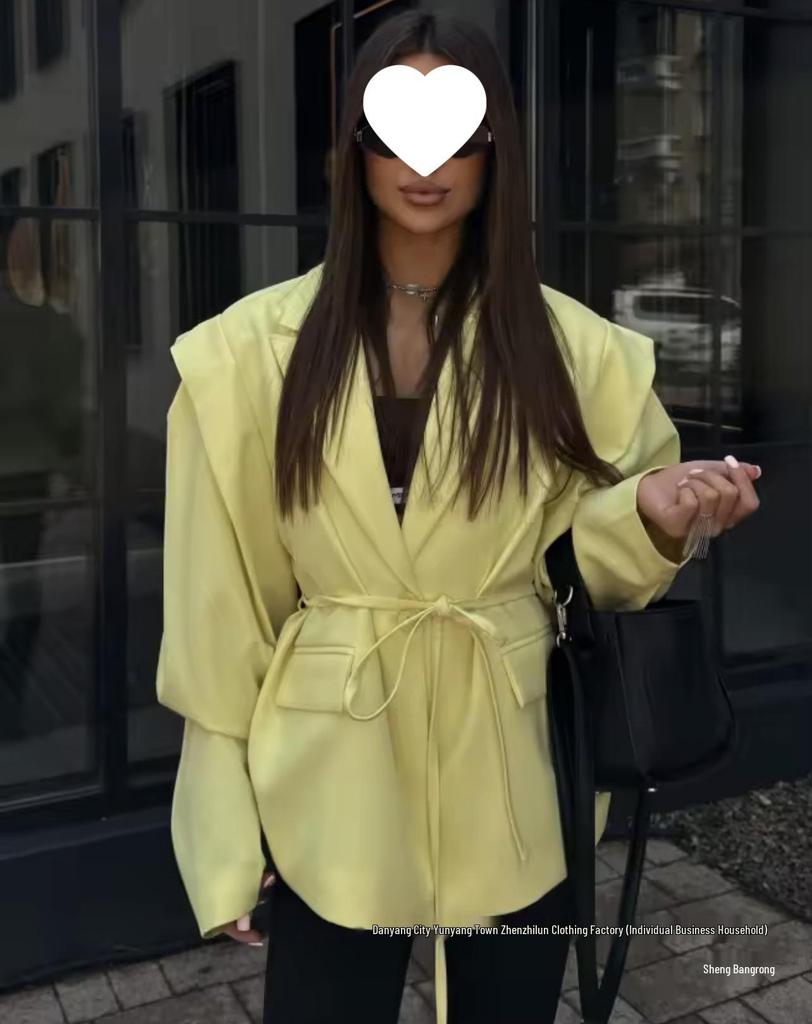 European & American Women's Fashion Commuter Waist-Tie Shoulder Pad Blazer